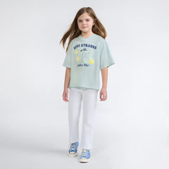 Short Sleeve Oversized Football Knit Top Little Girls 4-6 - Pale Blue