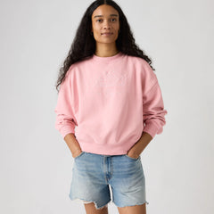 Graphic Logo Vintage Boxy Sweatshirt - Garment Dye Crew Fancy Script - Pink