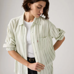 Harlie Boyfriend Linen Button Down Shirt - Polly Stripe Pale Bl - Multi-Color