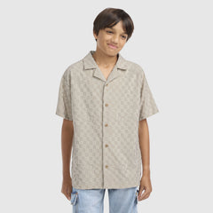 Knit Camp Shirt Big Boys 8-20 - Pumice Stone - Brown