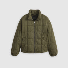 Box Quilted Relaxed Cotton Jacket - Olive Night - Green