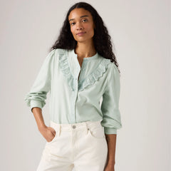 Jane Eyelet Blouse - Blue Light Chambray - Medium Wash