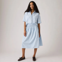Everdeen Midi Skirt - Shelly Check Glacier - Blue