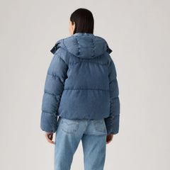 Western Bubble Shortie Puffer Jacket - City Worn - Dark Wash