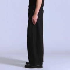 Wide Pleated Crop Men's Jeans - Moj Darkstar - Black