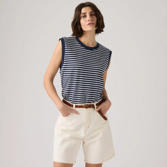 Boxy Tank Top - Emmi Stripe Peacoat - Blue