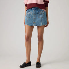 Button Front Skort - Work For It No Dp - Medium Wash