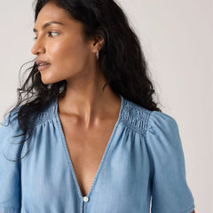 Paola Short-Sleeve Midi Dress - Take It Again - Medium Wash