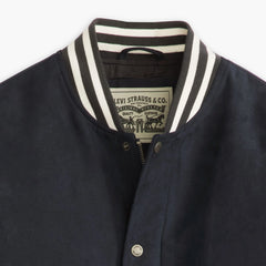 Faux Suede Varsity Jacket - Navy - Blue