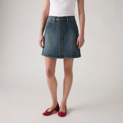 Retro Button Front Skirt - Eight Track - Dark Wash