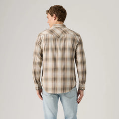 Classic Western Standard Fit Shirt - Floyd Plaid White Pepper Twill - Brown