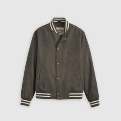Faux Suede Varsity Jacket - Ash - Grey