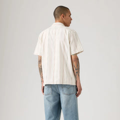 Luru Boxy Short Sleeve Shirt - David Dobby Stripe Egret - White