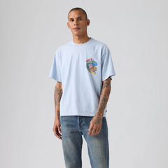Relaxed Fit Graphic Boxy T-Shirt - Dragon Surfer Niagara Mist - Blue