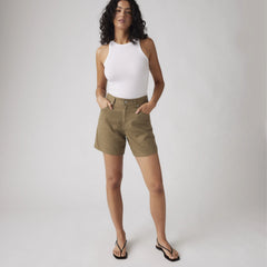 High Rise Baggy Linen Blend Lightweight Women's Shorts - Oatmeal Linen - Brown