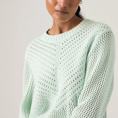Gaelle Long-Sleeve Crochet Pullover - Pale Blue - Blue