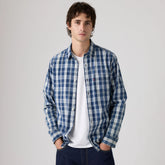 Sunset One Pocket Standard Fit Poplin Shirt - Ben Plaid Indigo Poplin - Blue