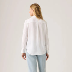 Elaine Utility Linen Button Up Shirt - Bright White - White