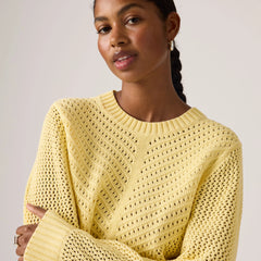 Gaelle Long-Sleeve Crochet Pullover - French Vanilla - Yellow