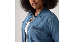 Ultimate Western Shirt (Plus Size) - Mighty Fine - Medium Wash