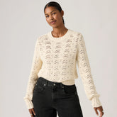 Hope Long-Sleeve Crochet Pullover - Pristine - White