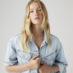 Shrunken '90s Linen+ Denim Lightweight Trucker Jacket - Luxury Trip Trucker - Light Wash