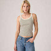 Essential Ribbed Tank Top - May Stripe Seedpearl - White