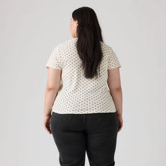 Sweetie Cap Sleeve Tee (Plus Size) - Kimberly Ditsy Sunsh - Blue