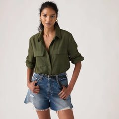 Elaine Utility Button Up Shirt - Garment Dye Deep Depths - Green