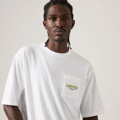 Half-Sleeve Loose Graphic Pocket T-Shirt - Worlds Finest Denim - White