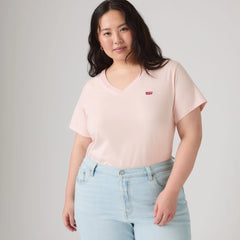 V-Neck T-Shirt (Plus Size) - Potpourri - Pink