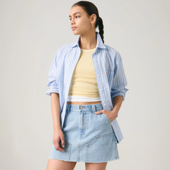 Harlie Boyfriend Button Down Shirt - Amari Stripe Chambra - Blue