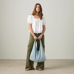 Darling Short-Sleeve Cutwork Blouse - Bright White - White