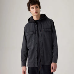 Hooded Classic Worker Shirt - Abner Washed Black - Black