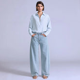 Women's Drop Barrel Jeans - Aqua Marine Made of Japan - Light Wash