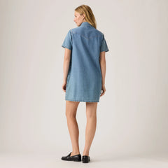 Louisa Short-Sleeve Denim Midi Dress - Pretty Penny Lane - Medium Wash