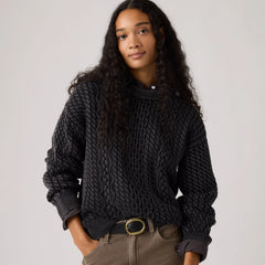 Leilah Cable Crewneck Sweater - Washed Anthracite Ni - Black