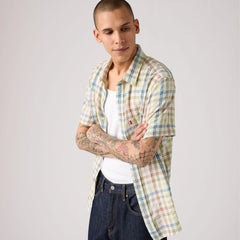 Short-Sleeve Sunset One Pocket Cotton Linen Shirt