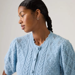 Pauline Pointelle Short-Sleeve Cardigan - Glacier Lake - Blue