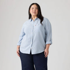 Darlene Shirt (Plus Size) - Cannita Stripe Kentu - Blue