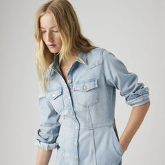 Flynn Western Mini Dress - Plant Pause - Medium Wash