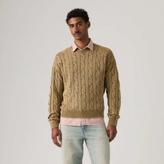 Carmel Cable Crew Sweater - Pine Bark - Brown