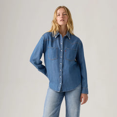Teodora Metal Tipped Western Shirt - Going Steady Tipped - Medium Wash