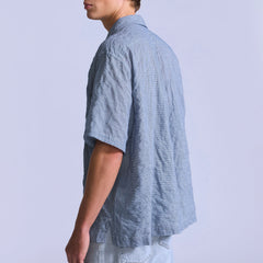 Short-Sleeve Camp Shirt - Mini Plaid - Blue