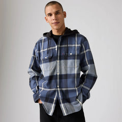 Plaid Hooded Classic Worker Shirt - Temescal Plaid Vintage Indigo - Blue