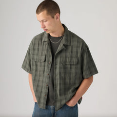 Boxy Utility Camp Shirt - Atkins Plaid Mulled Basil - White