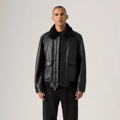 Aviator Jacket with Removeable Sherpa Collar - Black
