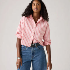 Harlie Cropped Button Down Shirt - Peachskin - Pink