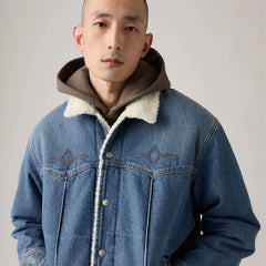 Western Sherpa Trucker Jacket - Open Sail - Medium Wash