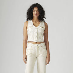 Coated Bella Denim Corset Top - Luminary Vest - White